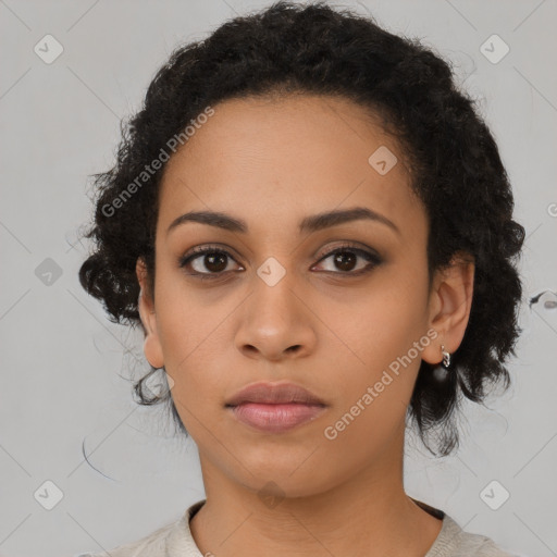 Neutral black young-adult female with medium  black hair and brown eyes