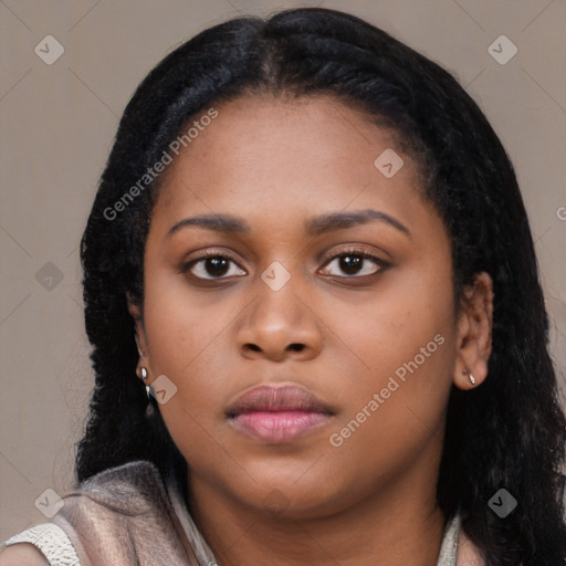 Neutral asian young-adult female with long  black hair and brown eyes