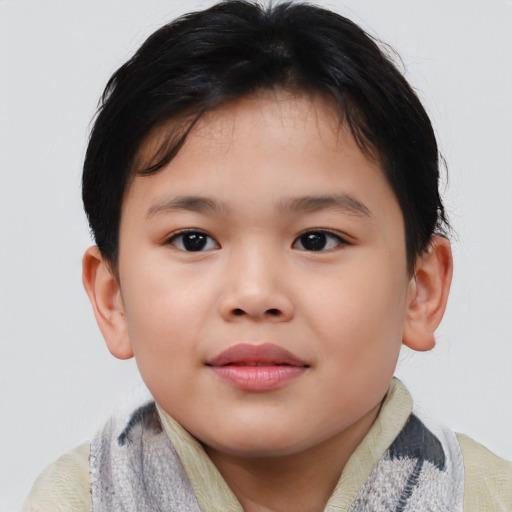 Neutral asian child female with short  brown hair and brown eyes