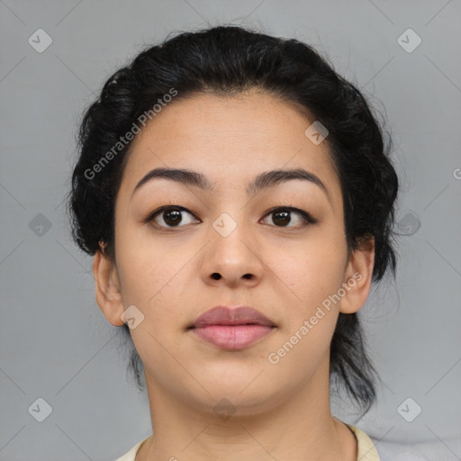 Neutral asian young-adult female with medium  black hair and brown eyes