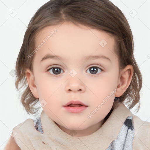 Neutral white child female with medium  brown hair and brown eyes