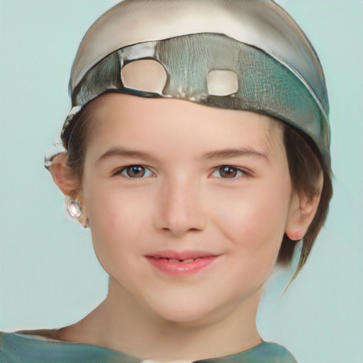 Neutral white child female with short  brown hair and grey eyes