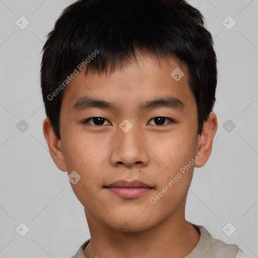 Neutral asian young-adult male with short  brown hair and brown eyes