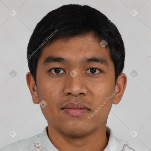 Neutral asian young-adult male with short  black hair and brown eyes