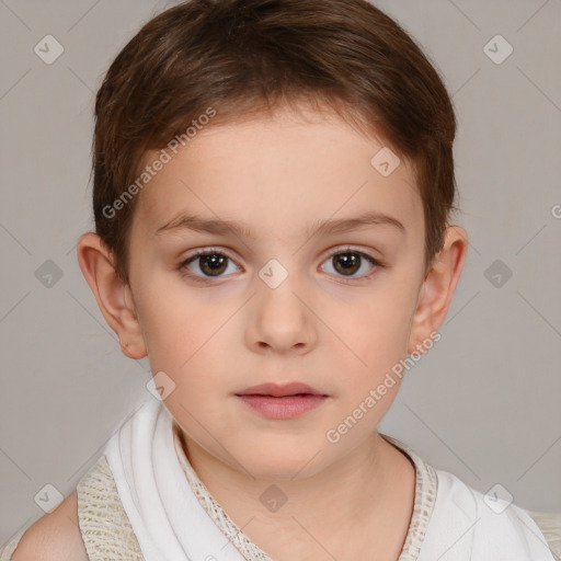 Neutral white child female with short  brown hair and brown eyes