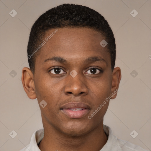 Neutral black young-adult male with short  brown hair and brown eyes