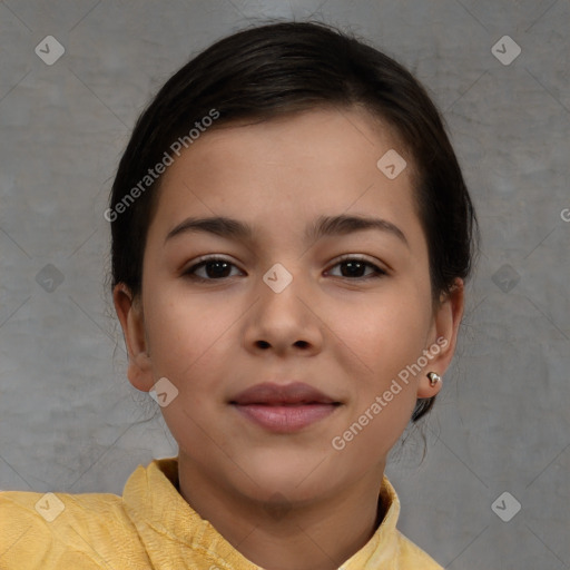 Neutral white young-adult female with short  brown hair and brown eyes