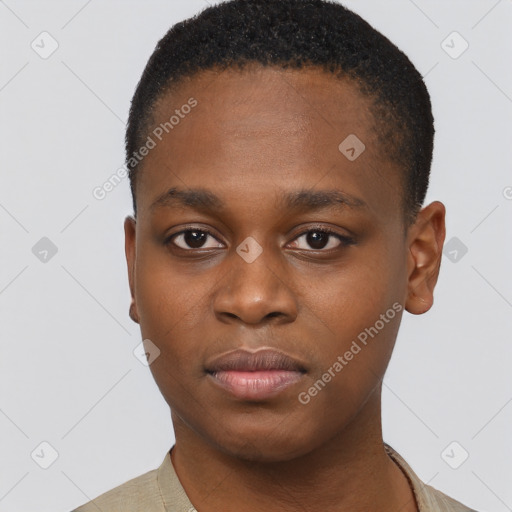 Neutral black young-adult male with short  brown hair and brown eyes