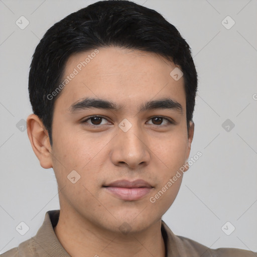 Neutral asian young-adult male with short  brown hair and brown eyes