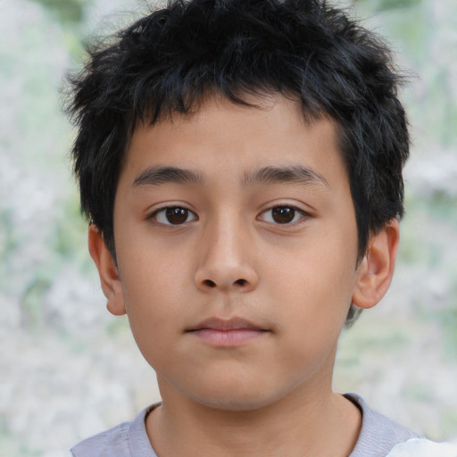 Neutral asian child male with short  brown hair and brown eyes