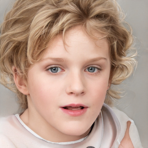 Neutral white child female with medium  brown hair and blue eyes