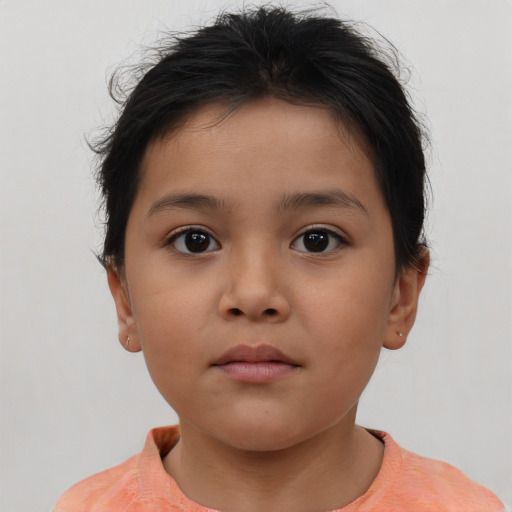 Neutral asian child female with short  brown hair and brown eyes