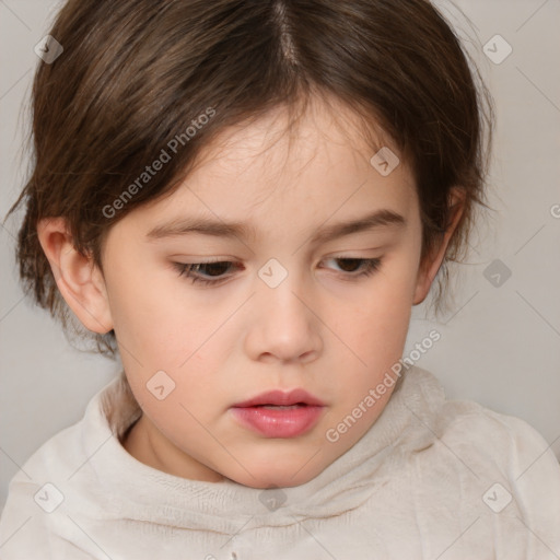 Neutral white child female with medium  brown hair and brown eyes