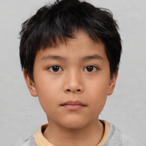 Neutral asian child male with short  brown hair and brown eyes