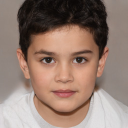 Joyful white child male with short  brown hair and brown eyes