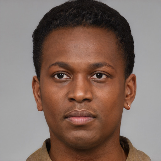 Neutral black young-adult male with short  brown hair and brown eyes