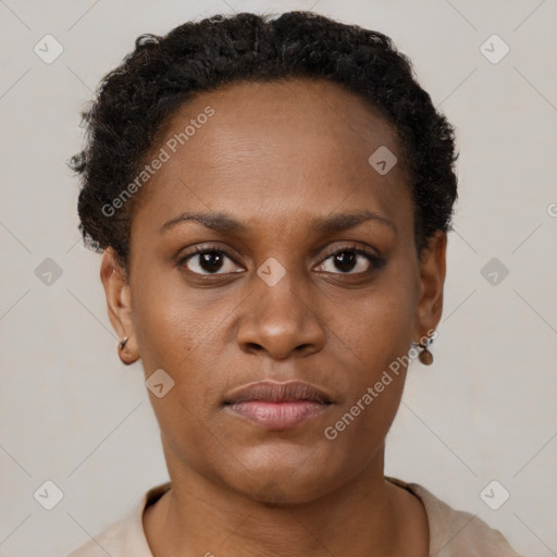 Neutral black young-adult female with short  brown hair and brown eyes