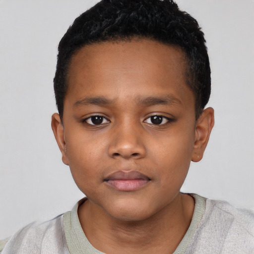 Neutral black child male with short  black hair and brown eyes