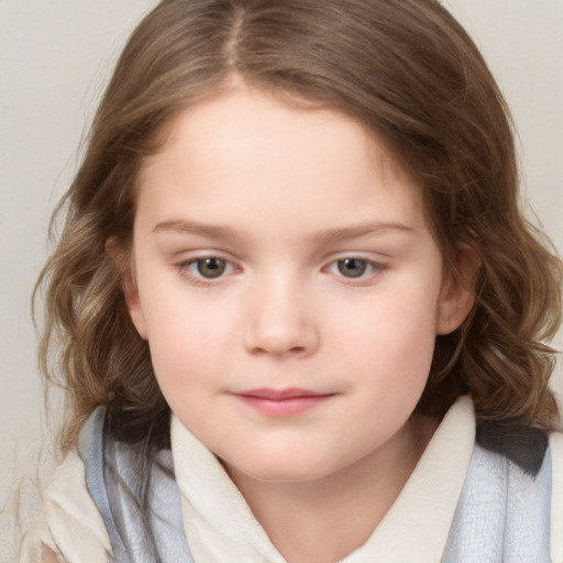 Neutral white child female with medium  brown hair and brown eyes