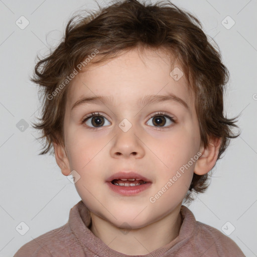 Neutral white child female with medium  brown hair and brown eyes