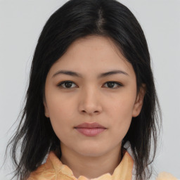 Neutral asian young-adult female with medium  brown hair and brown eyes