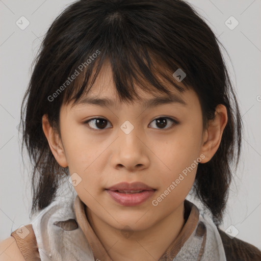 Neutral asian young-adult female with medium  brown hair and brown eyes