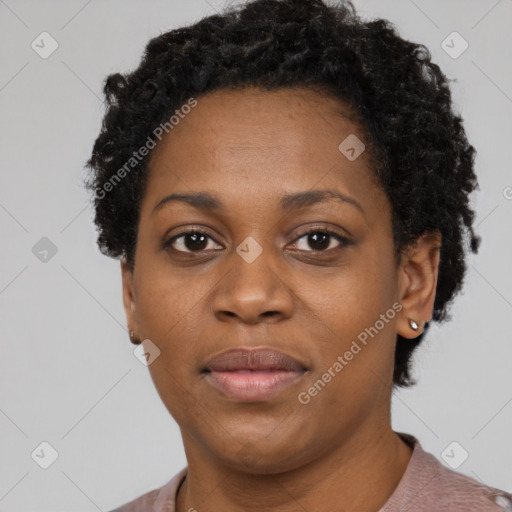 Neutral black young-adult female with short  brown hair and brown eyes