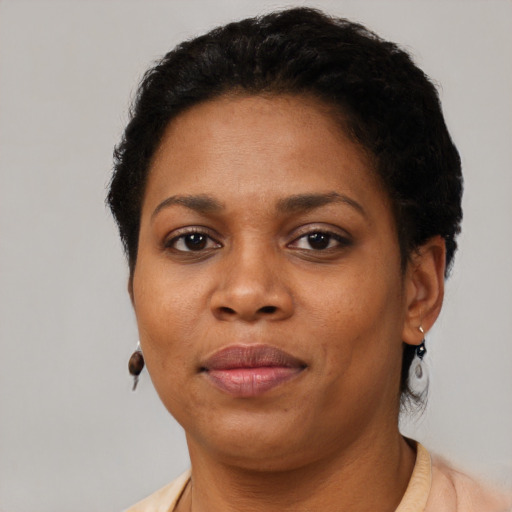 Neutral black young-adult female with short  brown hair and brown eyes