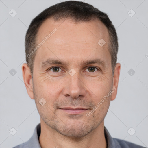 Neutral white adult male with short  brown hair and brown eyes