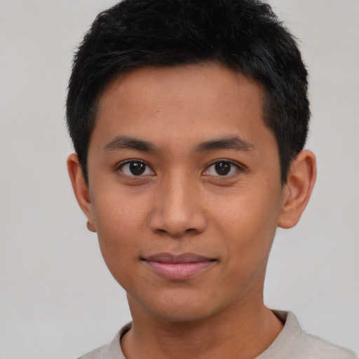 Neutral asian young-adult male with short  black hair and brown eyes