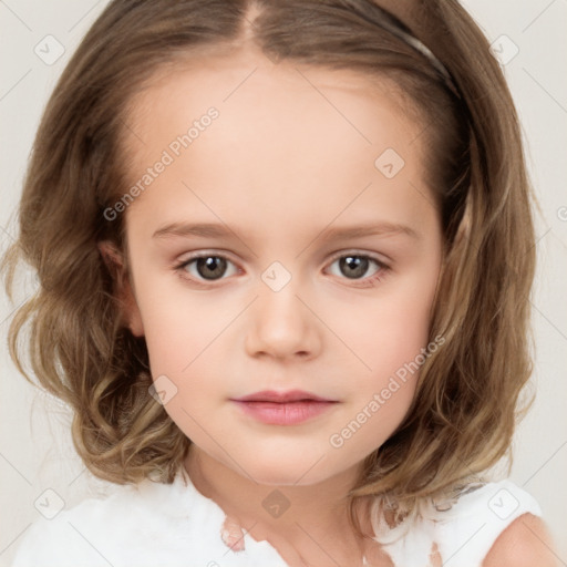 Neutral white child female with medium  brown hair and brown eyes