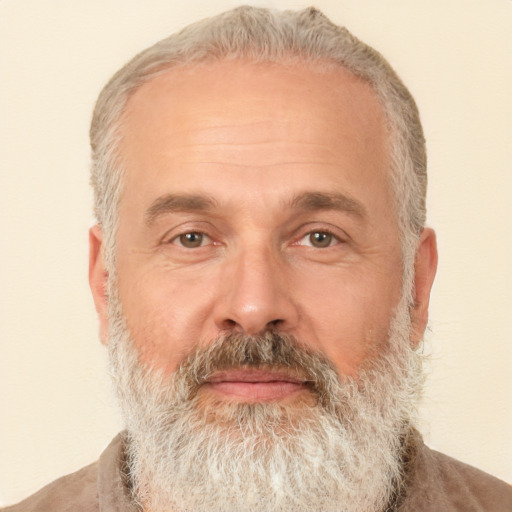 Neutral white middle-aged male with short  gray hair and brown eyes