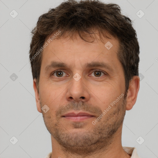 Neutral white adult male with short  brown hair and brown eyes