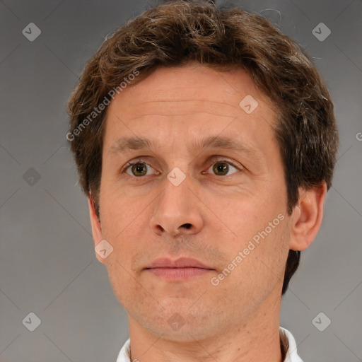 Neutral white adult male with short  brown hair and brown eyes