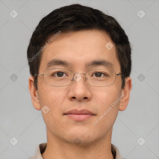 Neutral asian young-adult male with short  brown hair and brown eyes