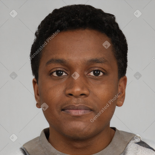 Neutral black young-adult male with short  brown hair and brown eyes