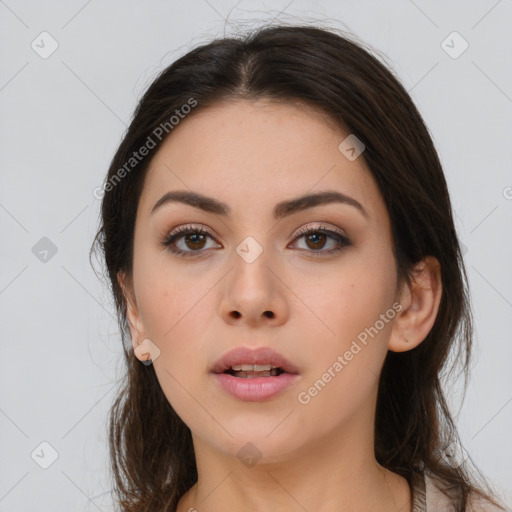 Neutral asian young-adult female with medium  brown hair and brown eyes