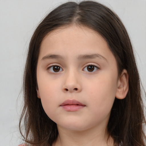 Neutral white child female with long  brown hair and brown eyes