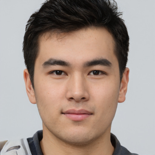 Neutral asian young-adult male with short  brown hair and brown eyes