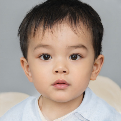 Neutral asian child female with short  brown hair and brown eyes