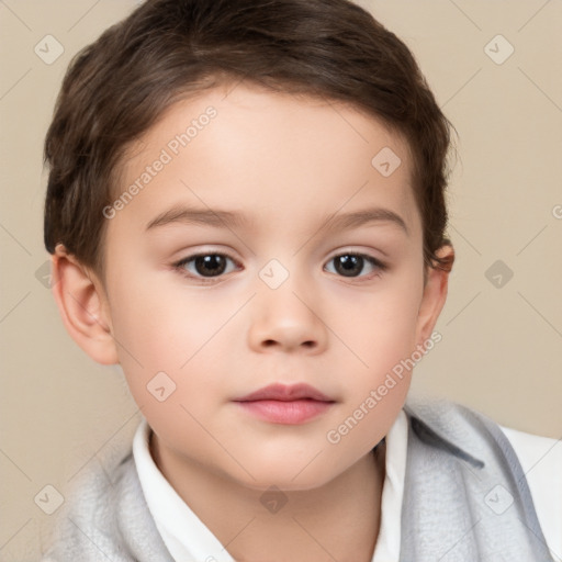 Neutral white child female with short  brown hair and brown eyes