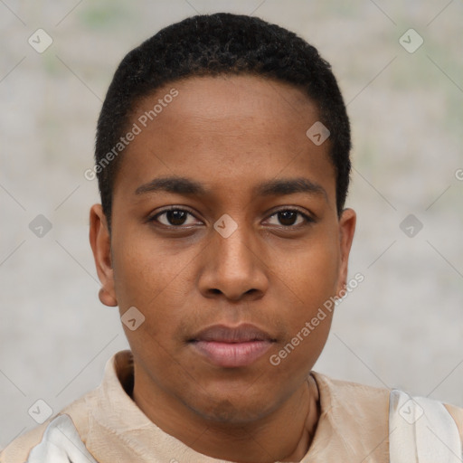 Neutral black young-adult male with short  brown hair and brown eyes