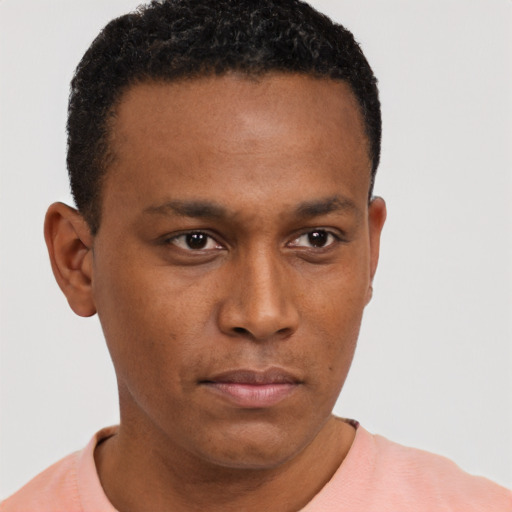 Neutral black young-adult male with short  brown hair and brown eyes
