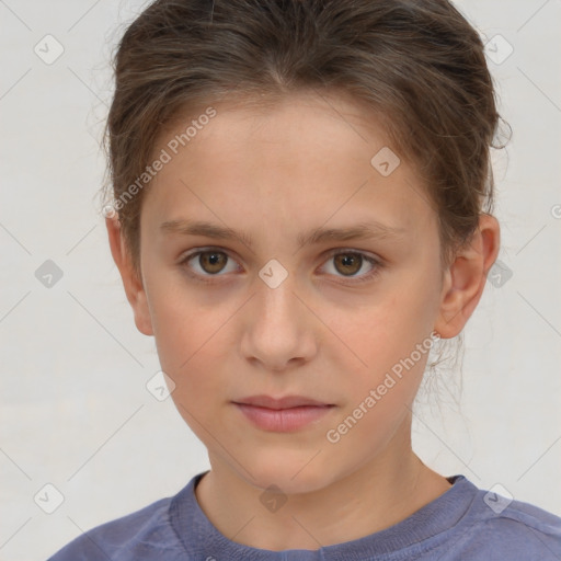 Neutral white child female with short  brown hair and brown eyes