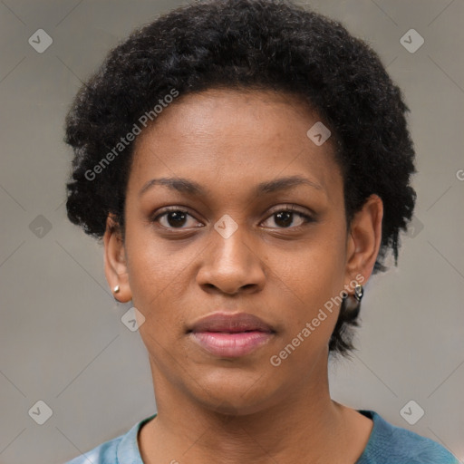 Neutral black young-adult female with short  brown hair and brown eyes