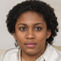 Neutral black young-adult female with short  brown hair and brown eyes