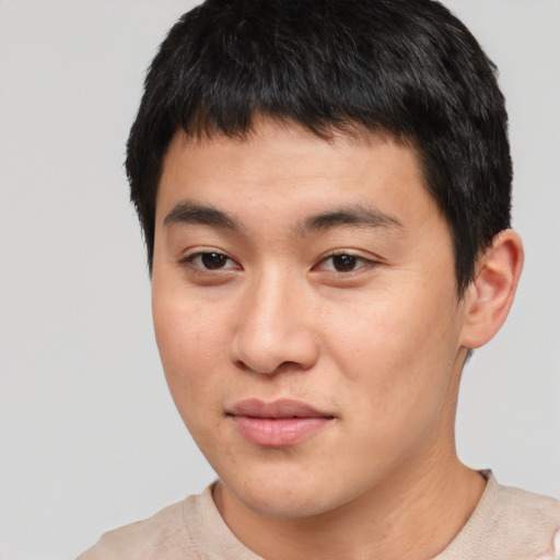 Neutral asian young-adult male with short  black hair and brown eyes