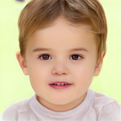 Joyful white child female with short  brown hair and brown eyes