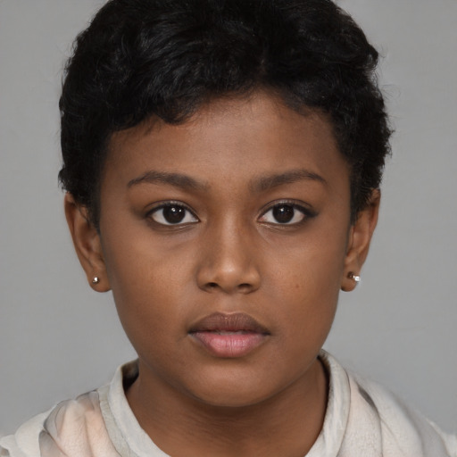 Neutral latino young-adult female with short  brown hair and brown eyes