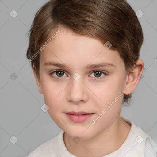 Neutral white child female with short  brown hair and brown eyes